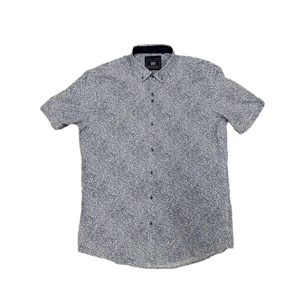 Mens Guide London Premium Range Stretch Fabric XL Short Sleeve White Blue Flower